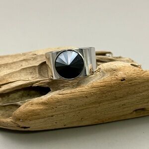 Silver and Black Minimalist Ring with Faceted Gemstone